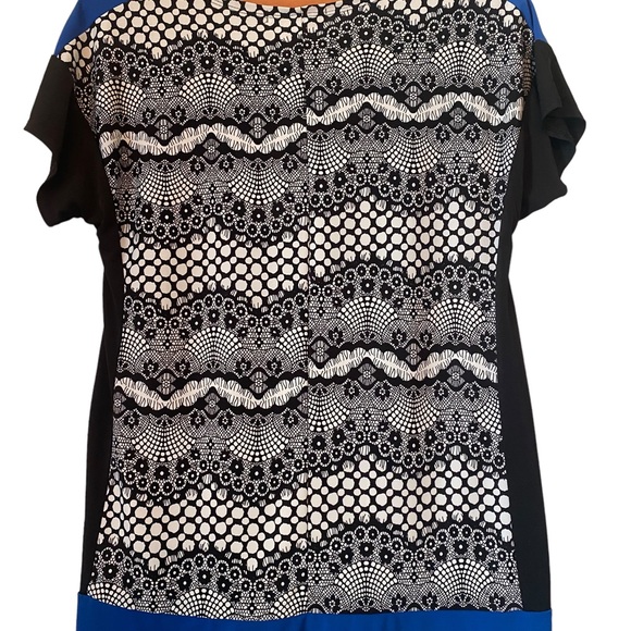 Vintage Suzie Black and White with Blue Short Sleeved Top - Picture 4 of 11